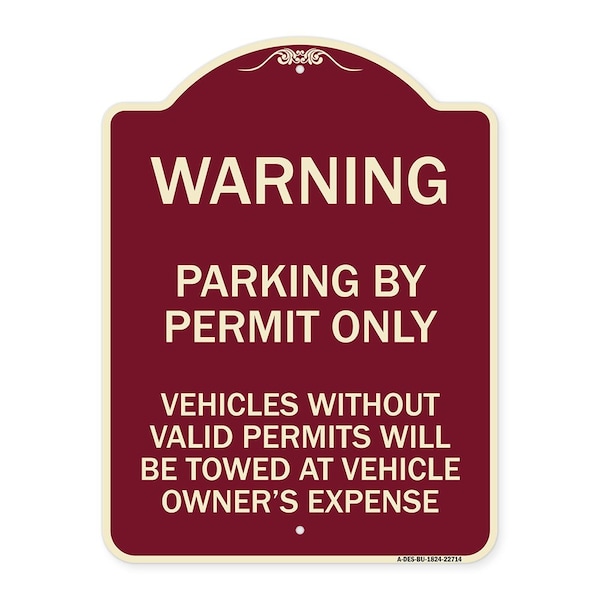 Signmission Warning Parking by Permit Vehicles w/o Valid Permits Towed Vehicl Alum, 24" x 18", BU-1824-22714 A-DES-BU-1824-22714 - main